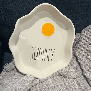 Rae Dunn Ceramic White black ‎ letters “sunny” Serving Platter Plate